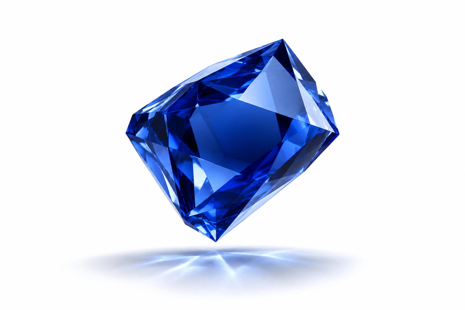 Sapphire blue glass sculpture representing the agency’s identity